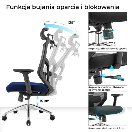 Fotel biurowy ergonomiczny Rosa granatowy ANGEL