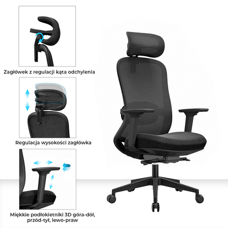 Fotel biurowy ergonomiczny ANGEL fizjO z funkcją masażu