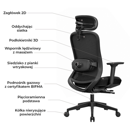 Fotel biurowy ergonomiczny ANGEL fizjO z funkcją masażu